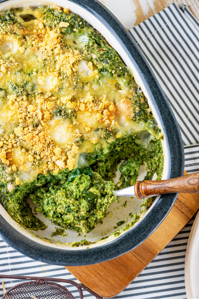 Cheesy Spinach Casserole Made With Fresh or Frozen Spinach