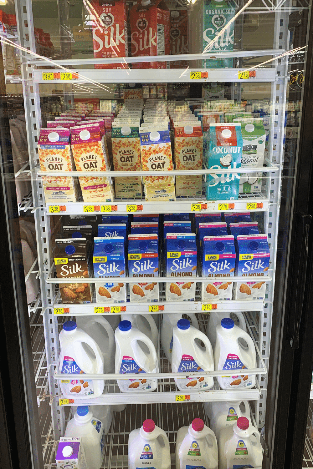 The plant-based milk refrigerator at Walmart.