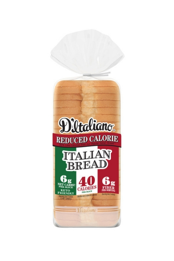 A bag of D'Italiano Reduced Calorie Italian bread.