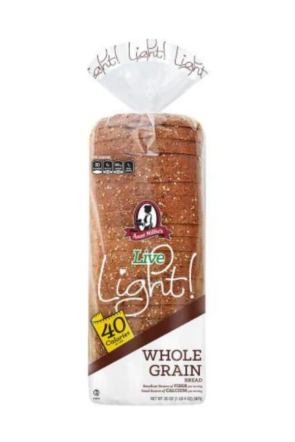 A bag of Aunt Millie's Live Light whole grain bread.