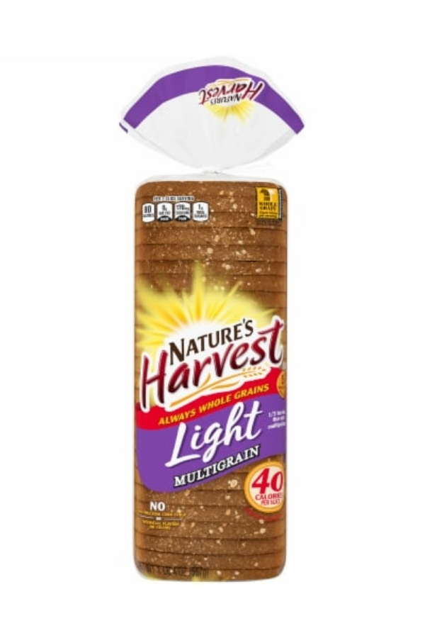 A bag of Nature's Harvest light multigrain bread.