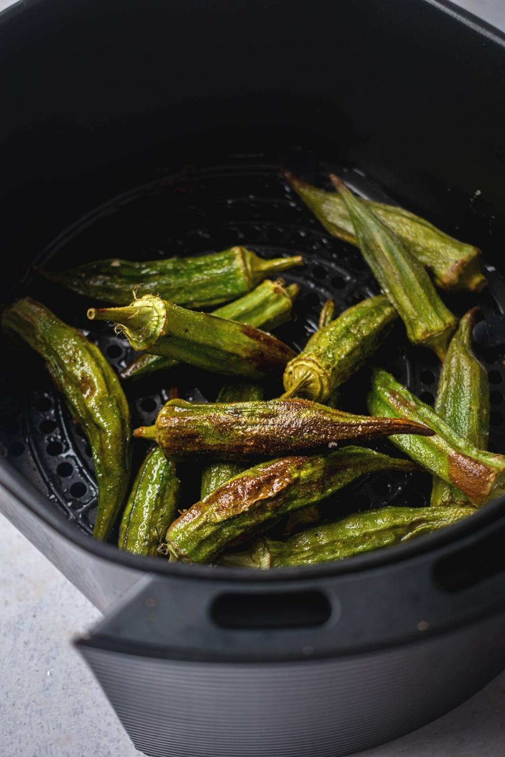 Fried okra in an air fryer.