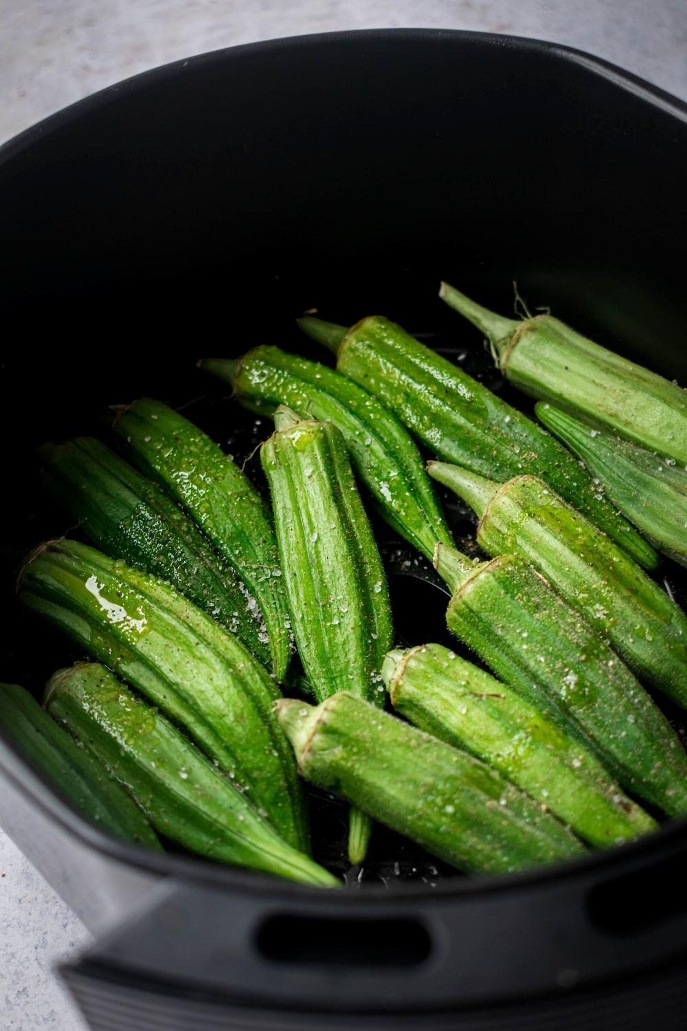 Okra in an air fryer.