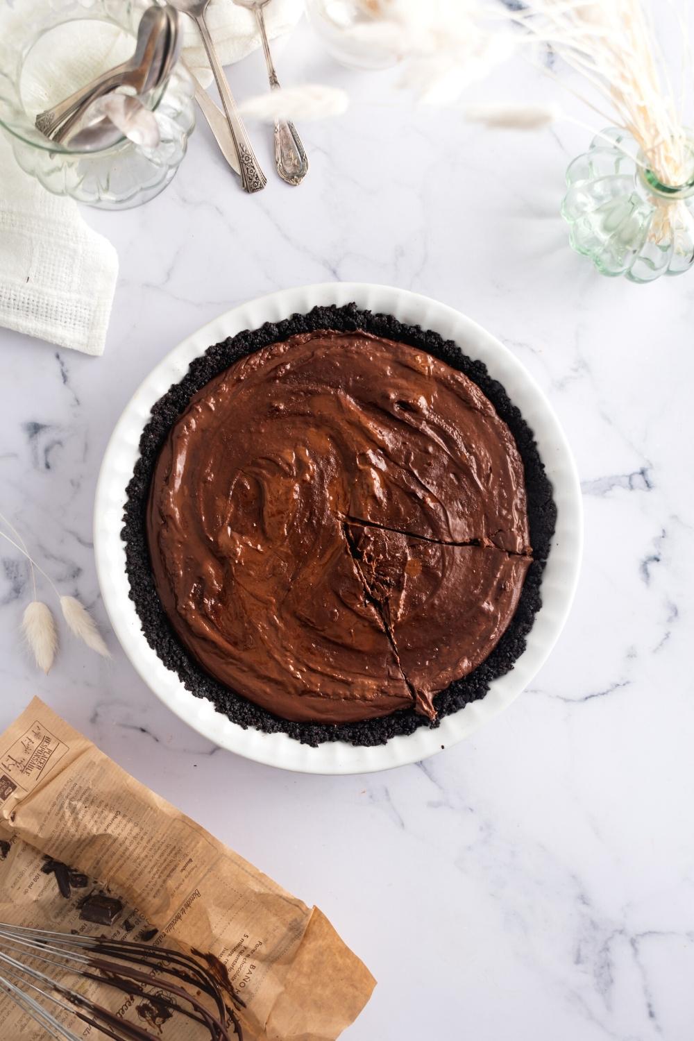 Mud pie in a pie dish.