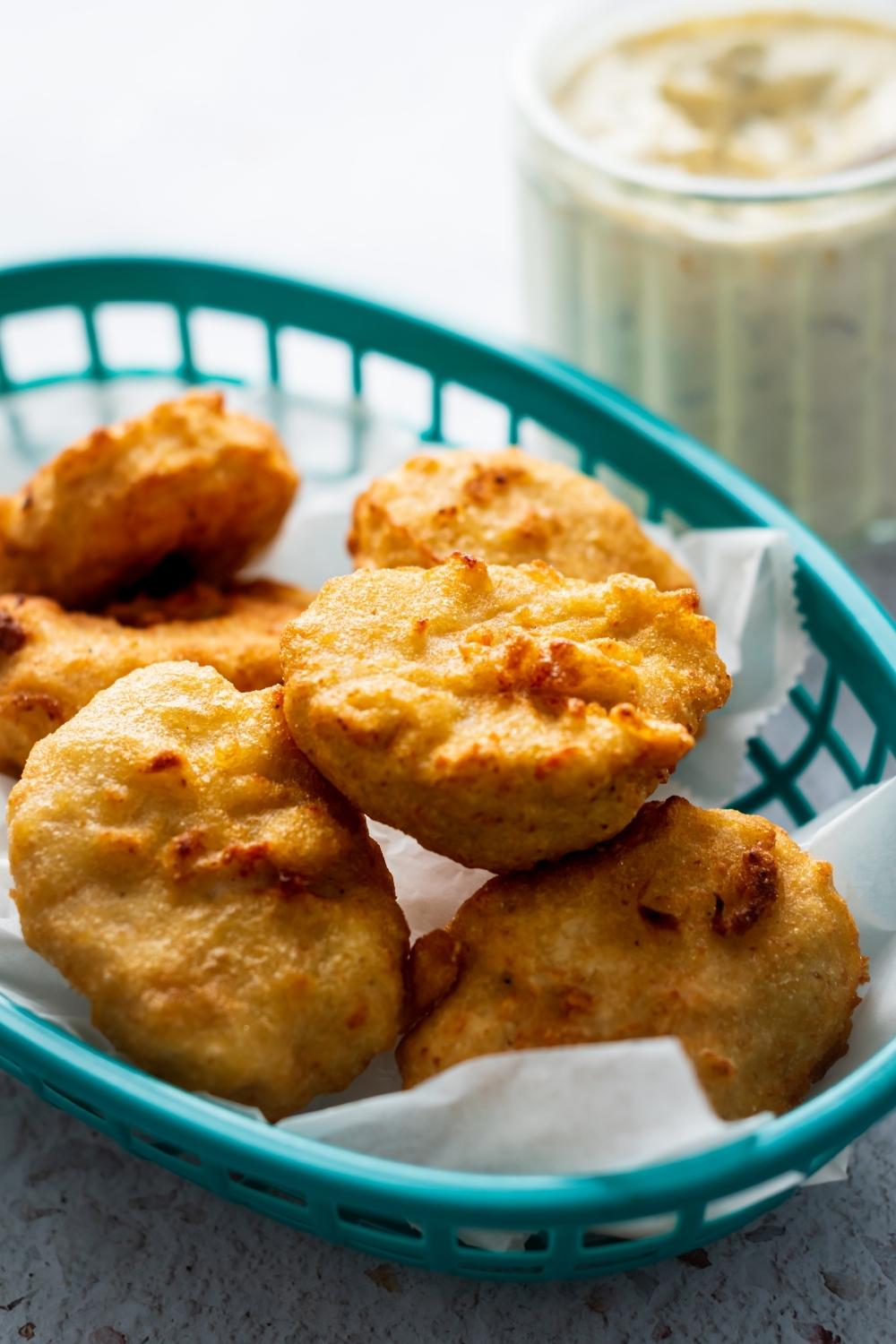 A basket of homemade chicken McNuggets.