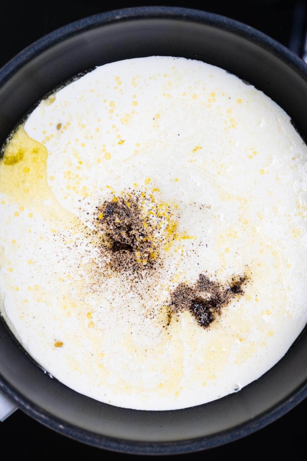 Cream sauce in a pot.