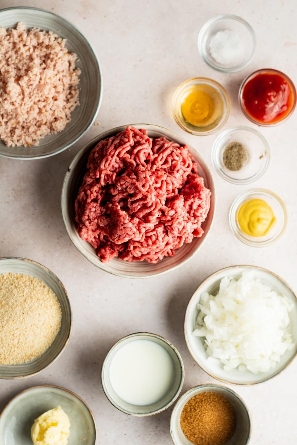 flat lay of ham loaf ingredients