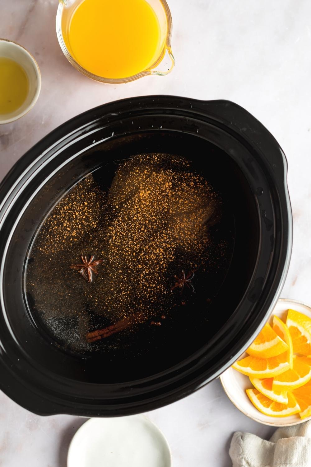 Russian tea mix in a crock pot.
