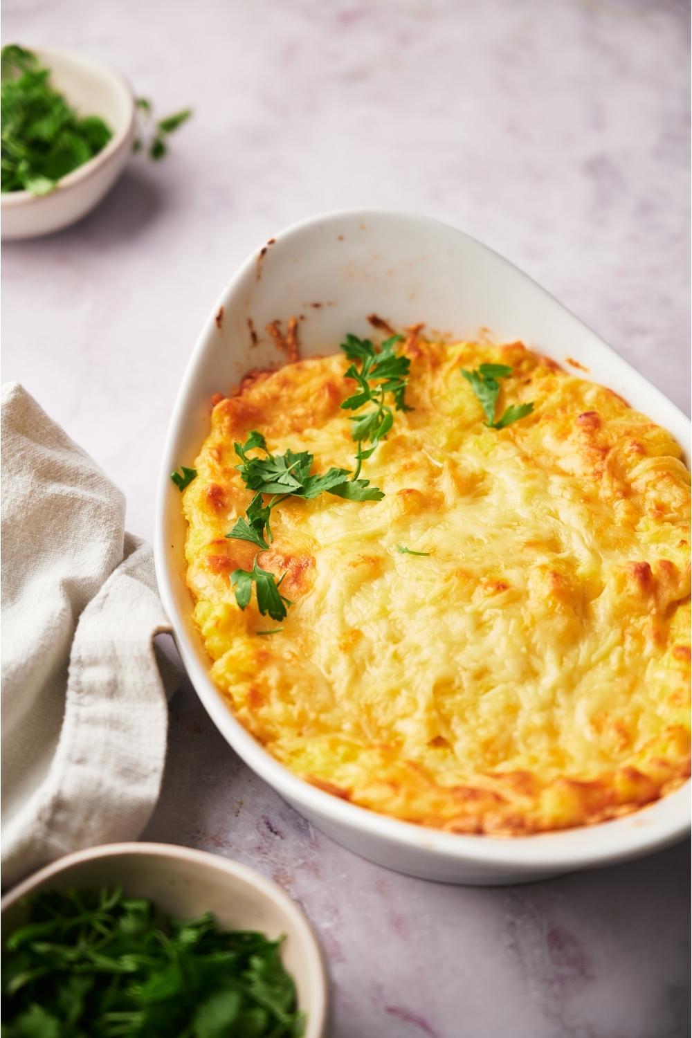 Paula Deen's corn casserole freshly out of the oven