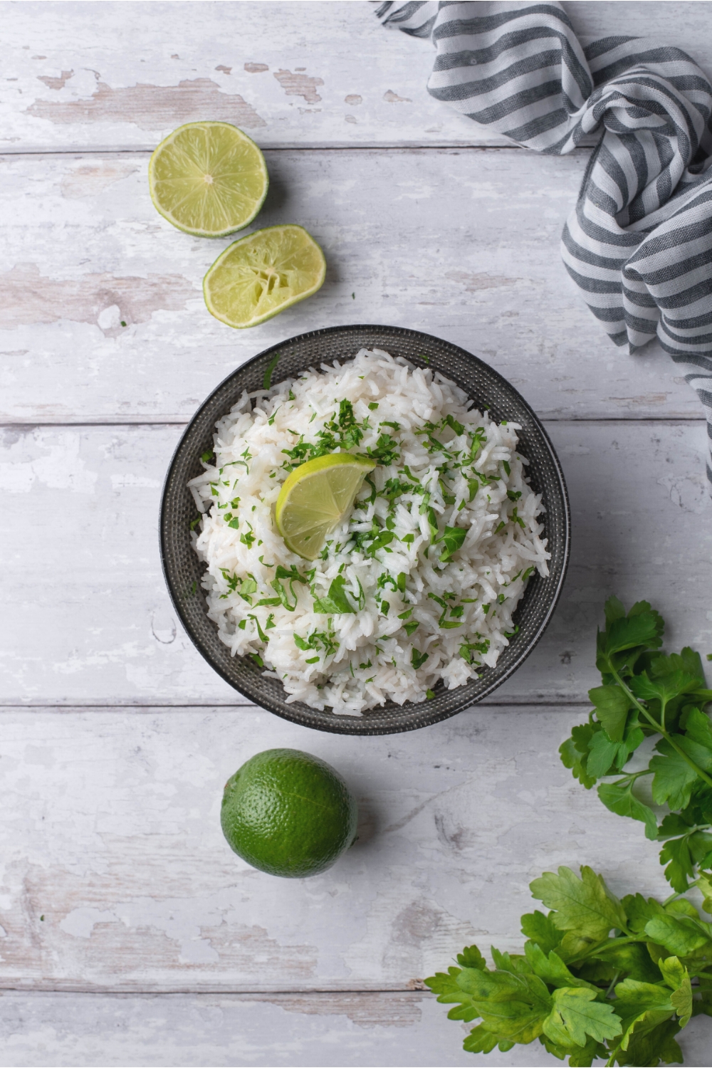 Chipotle cilantro lime rice in a bowl on a counter.