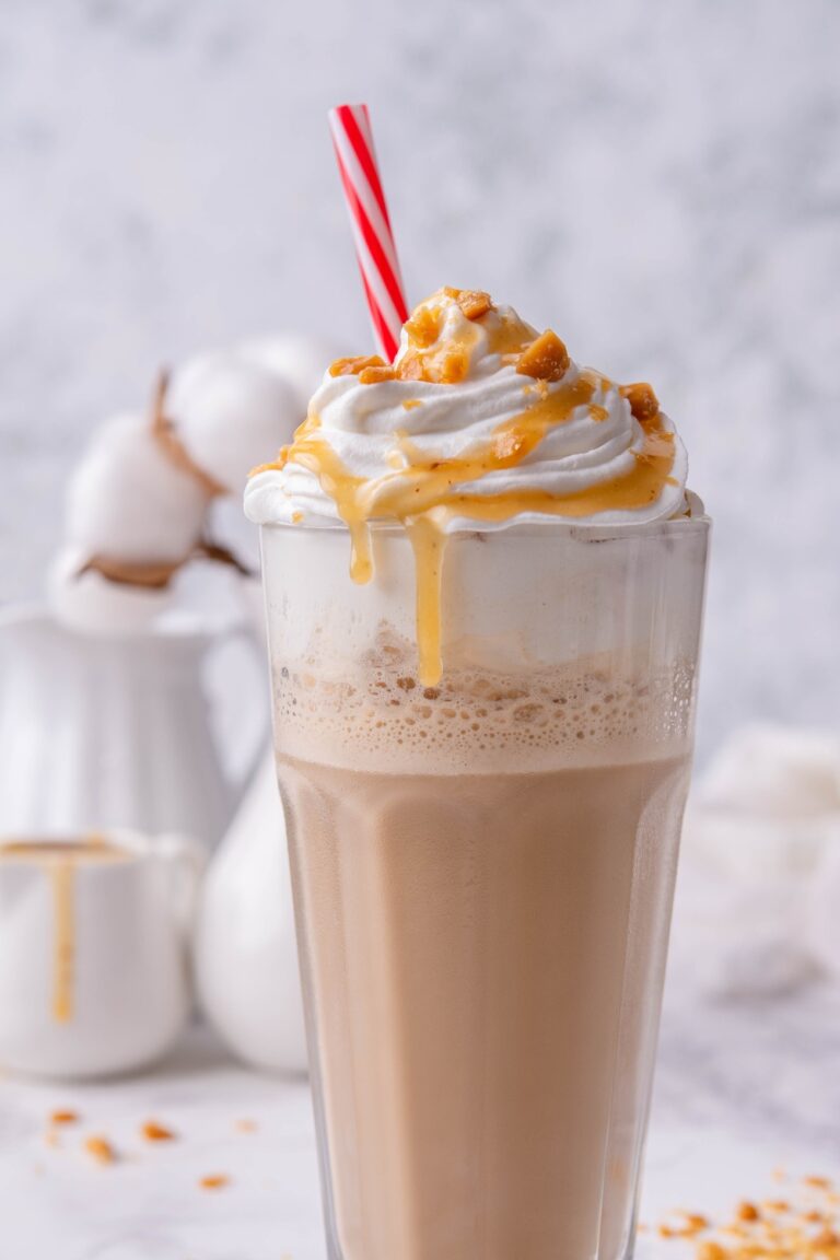 Easy Caramel Ribbon Crunch Frappuccino (Better Than Starbucks)
