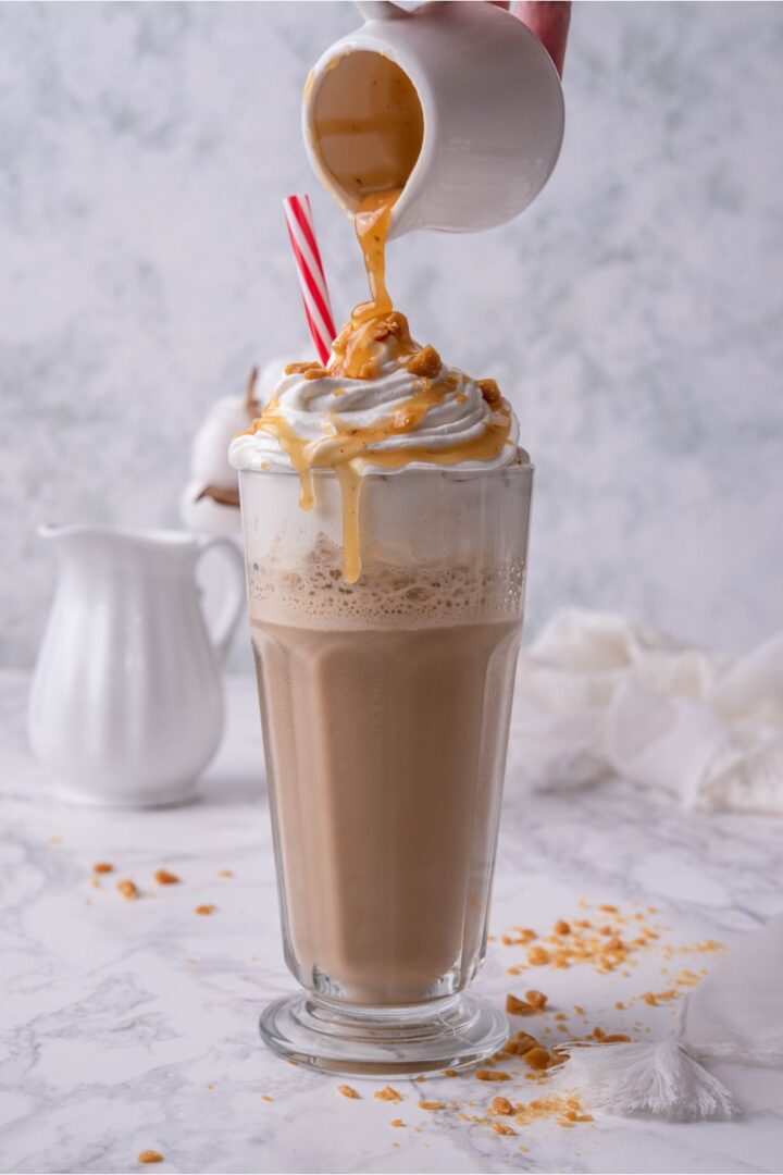 Easy Caramel Ribbon Crunch Frappuccino (Better Than Starbucks)
