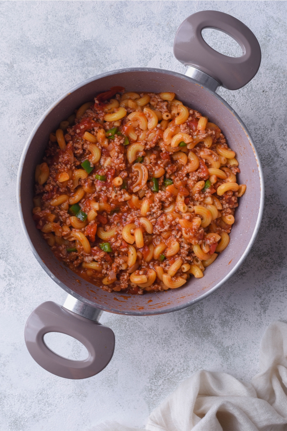 A large pot filled with American chop suey.