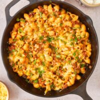 A taco bake in a skillet.