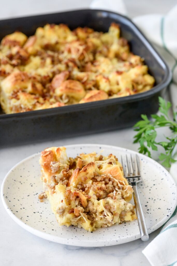 Overnight Breakfast Casserole (Sausage, Egg, Cheese with Bread)
