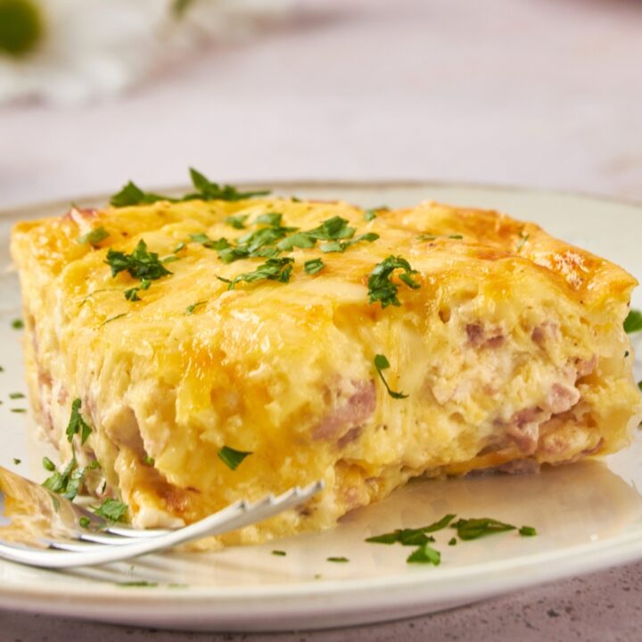 Sausage cream cheese casserole on a plate.