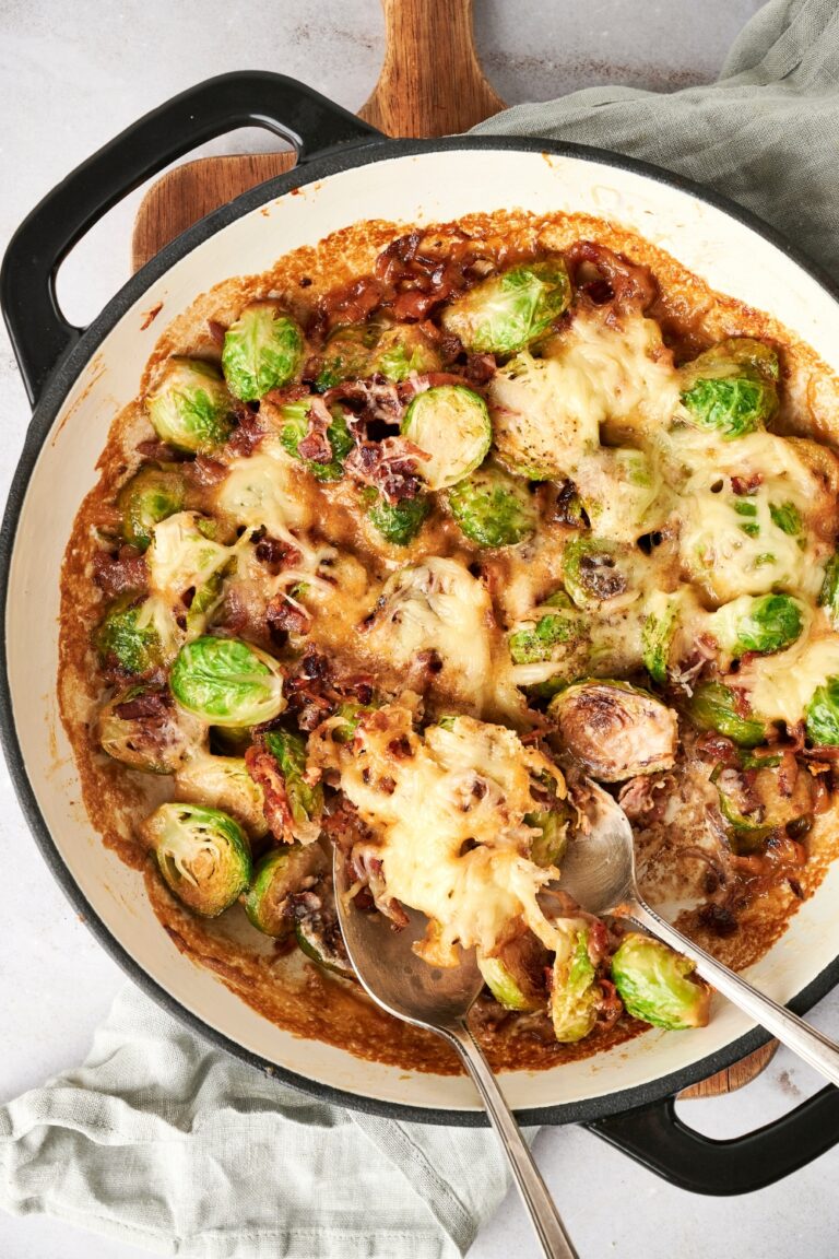 Brussel Sprout Casserole (Creamy and Cheesy with Bacon)