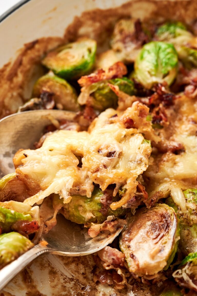 Brussel Sprout Casserole (Creamy and Cheesy with Bacon)