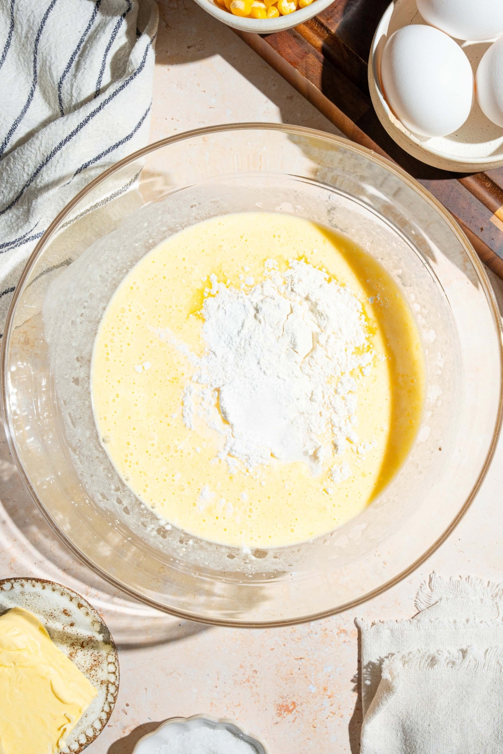 Flour in a corn casserole mix.