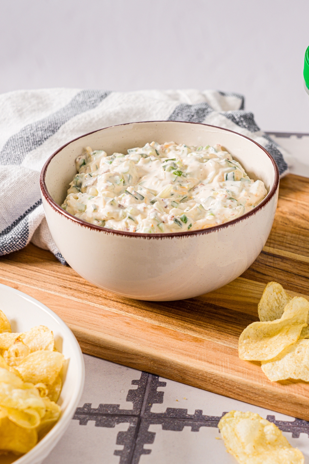 A white bowl that is filled with the viral Grillo's pickled dip.
