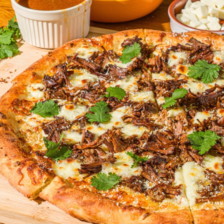 Birria Pizza with Birria Dipping Sauce